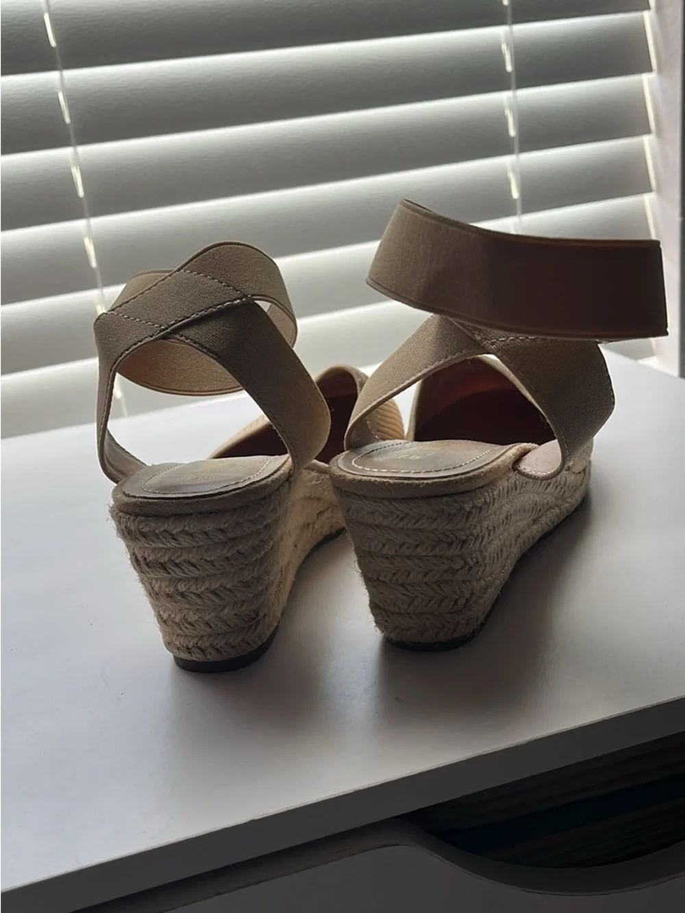Wedge Espadrille Sandals in Beige with Ankle Strap
